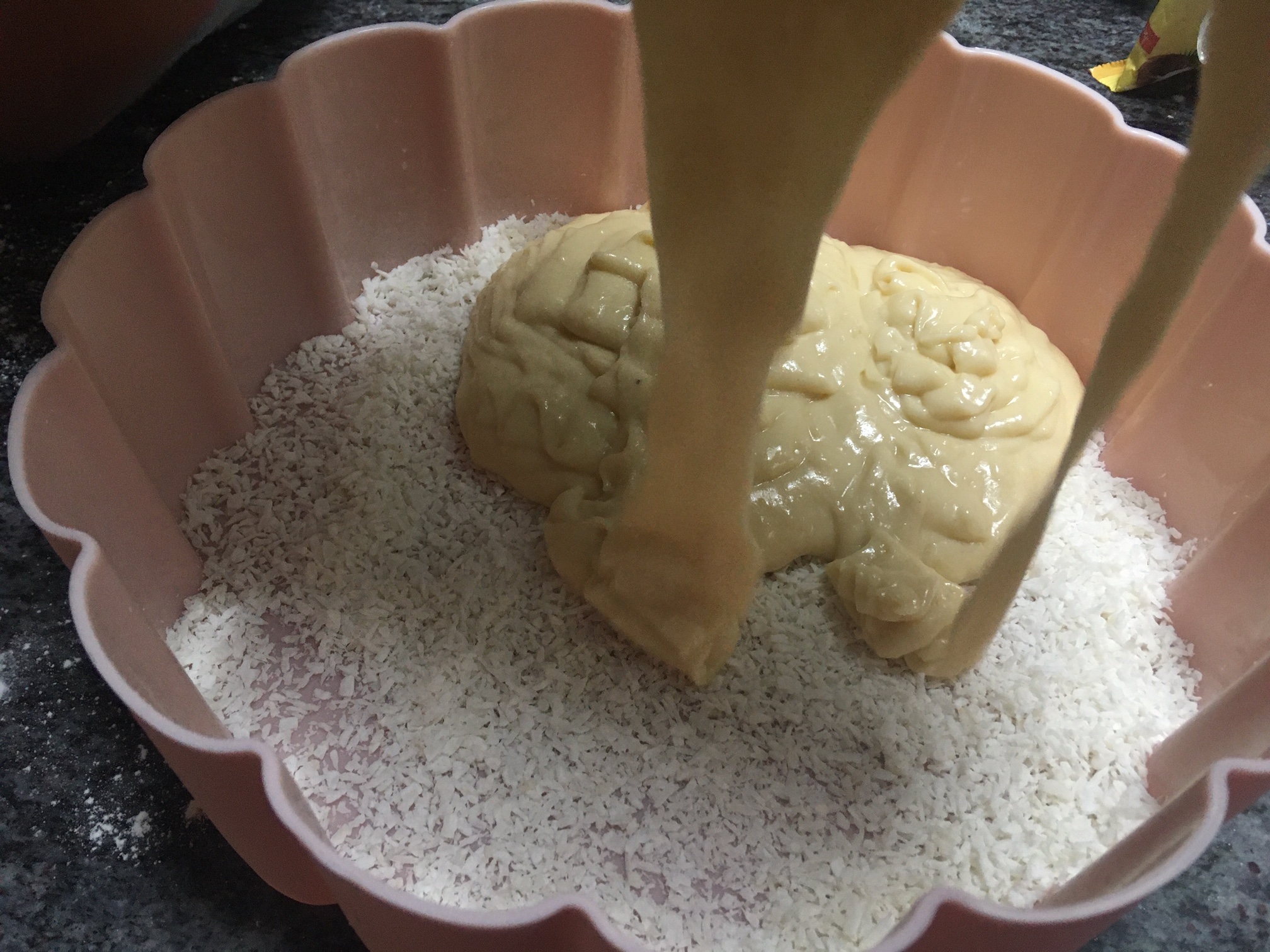 pouring in batter