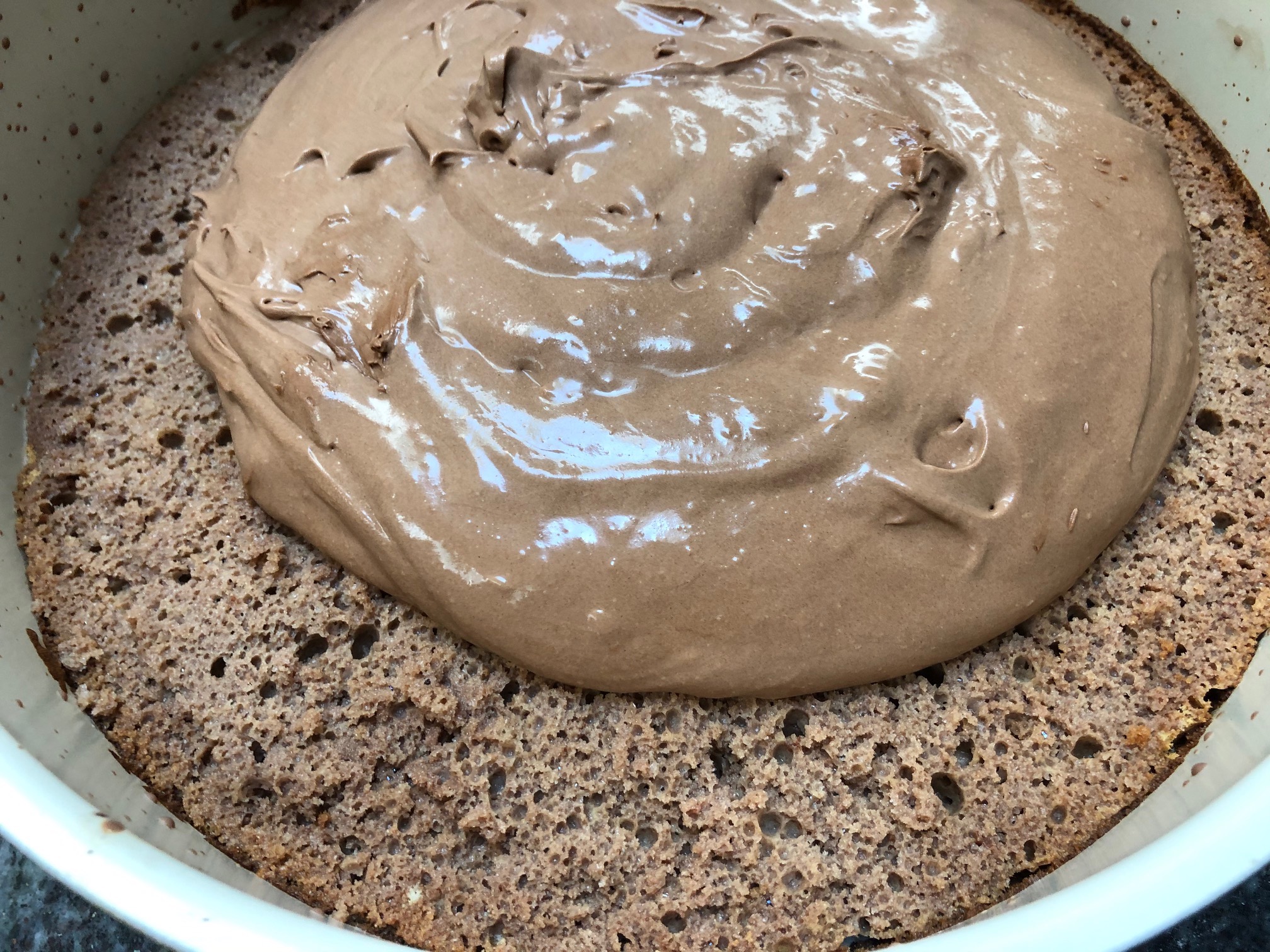 adding chocolate mousse