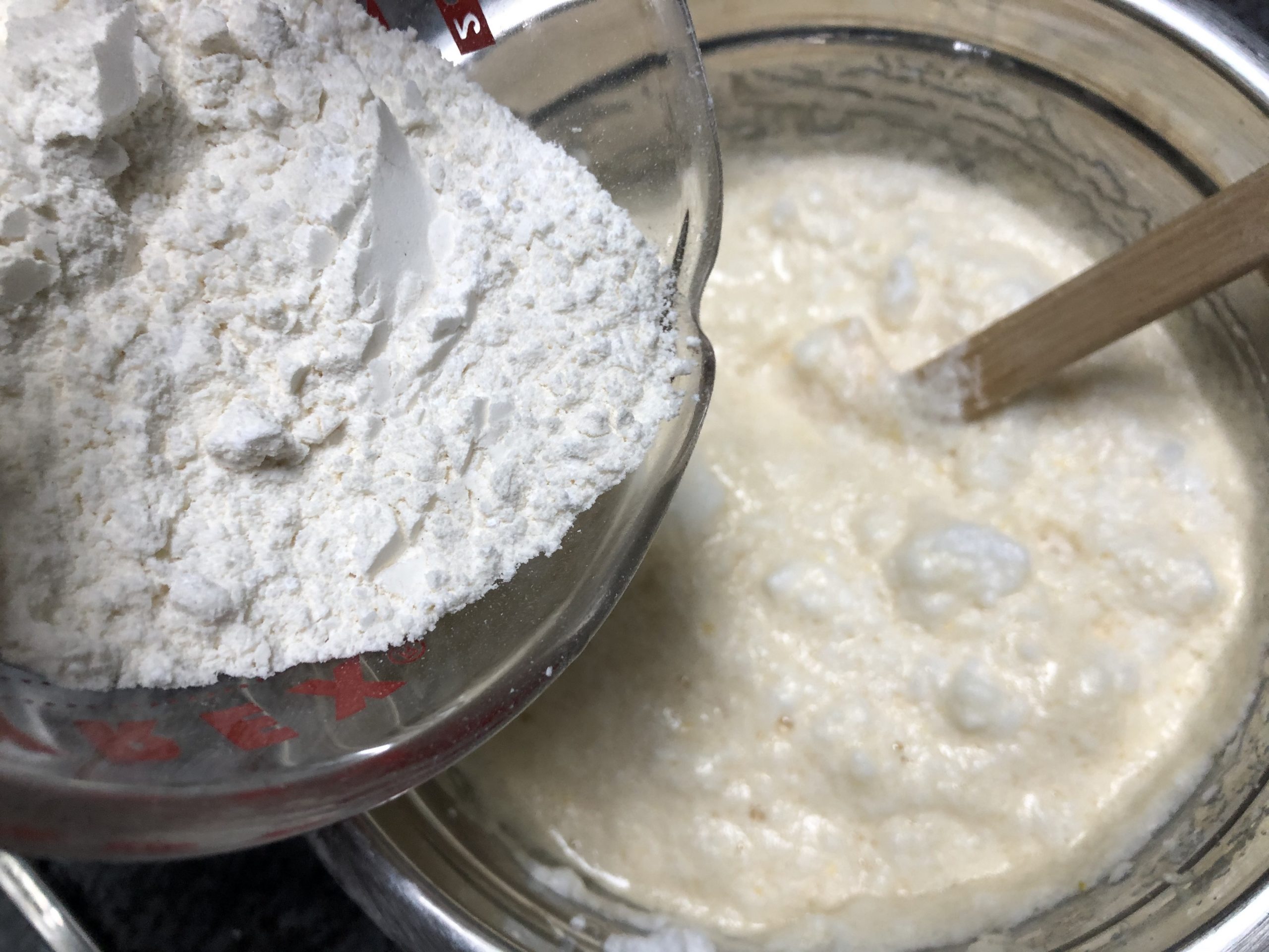 mix wet and dry ingredients