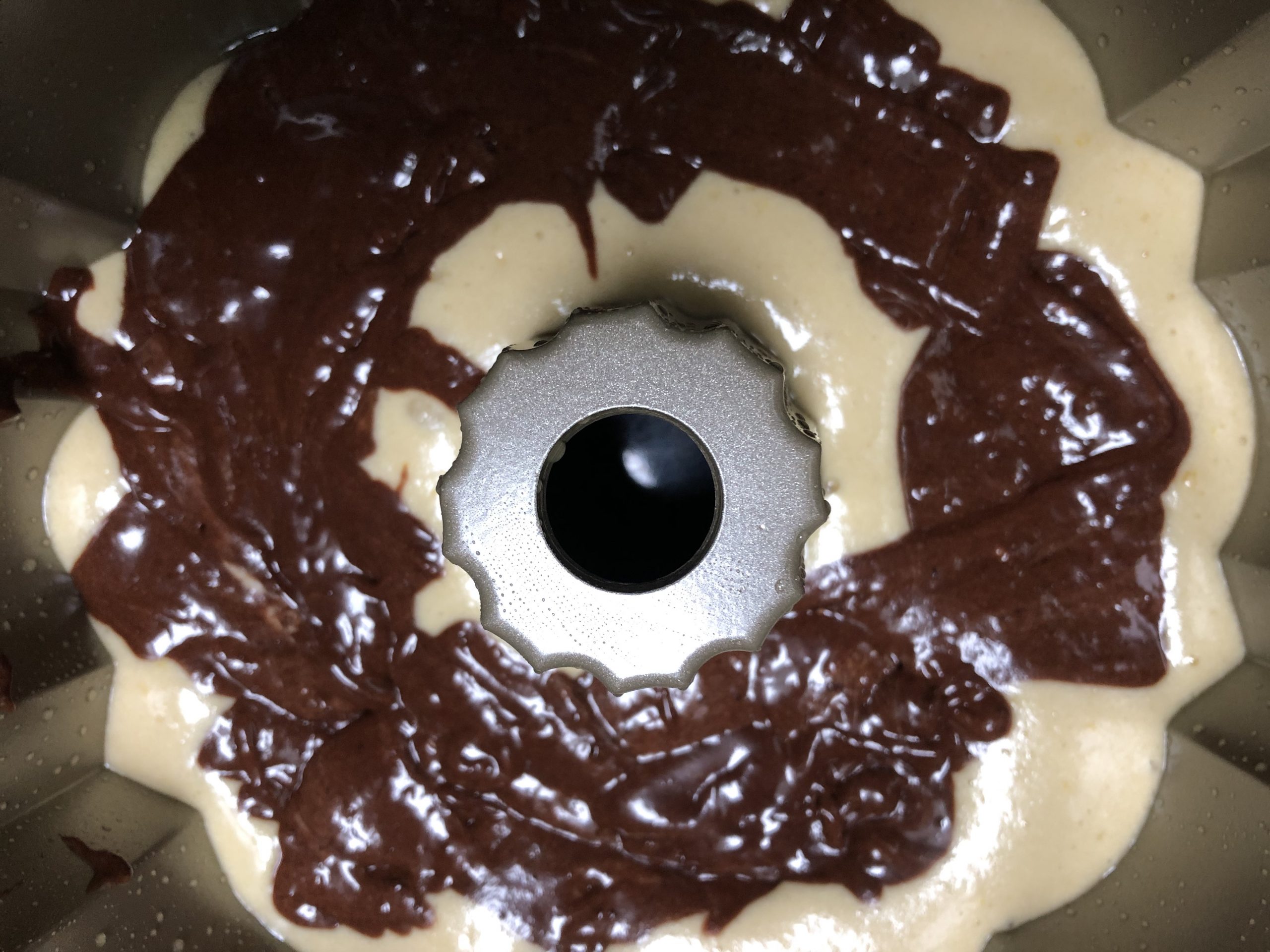 pour in batter into cake pan