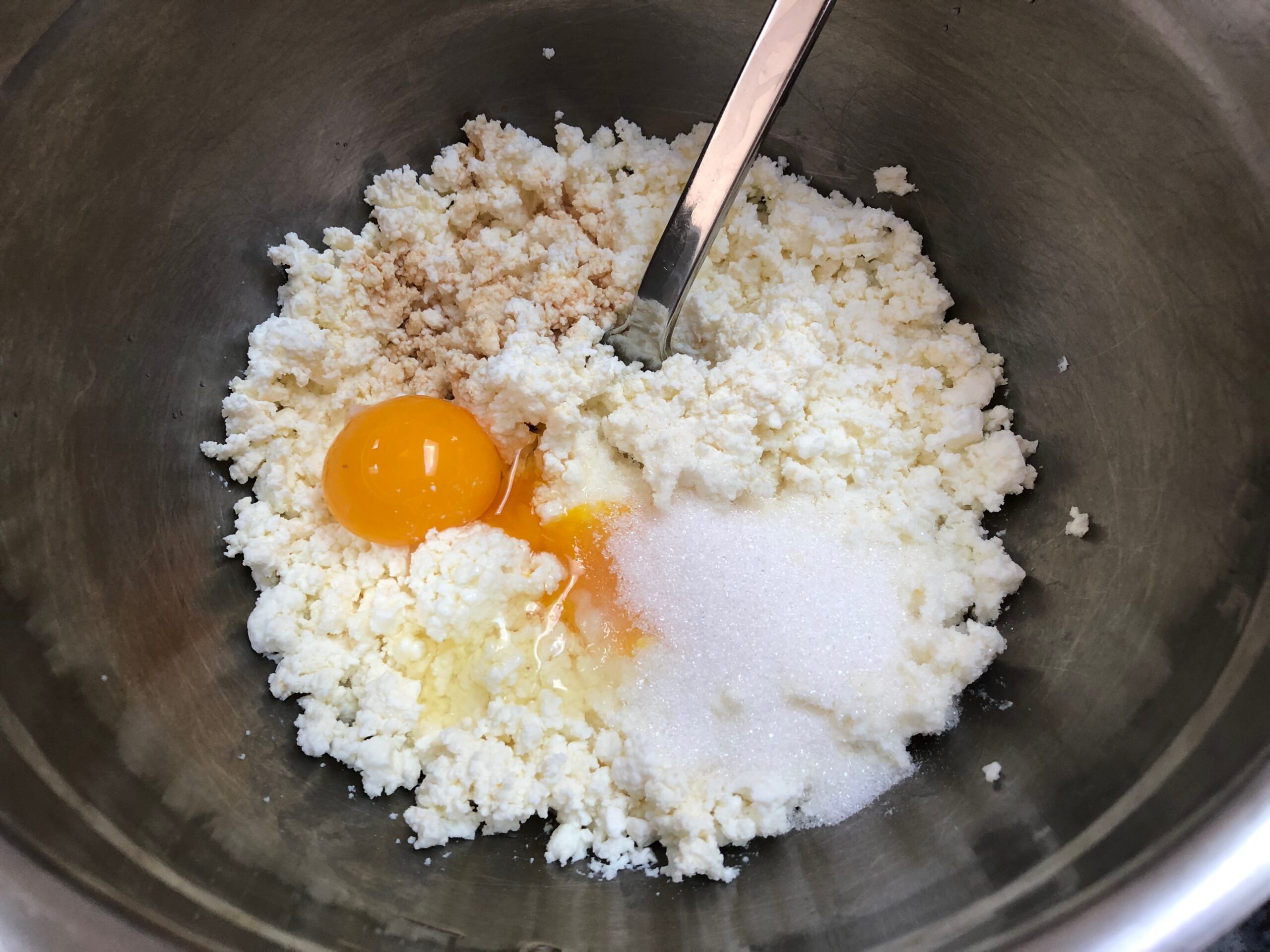 Add farmer's cheese and egg yolks